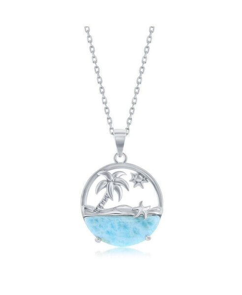Sterling Silver Palm Tree, Sun, Starfish, Larimar Necklace