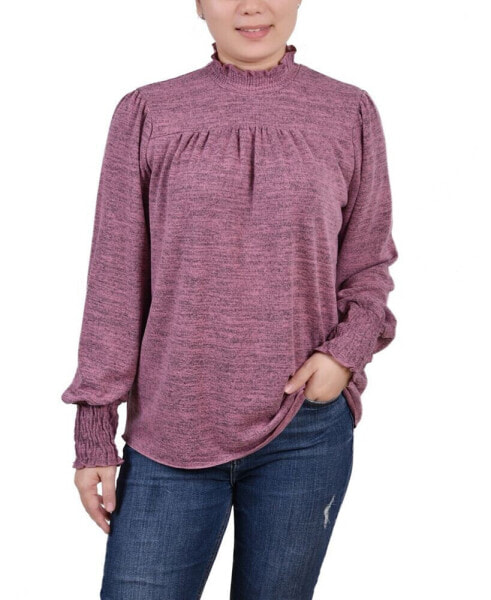Petite Long Sleeve with Smocking Details Top