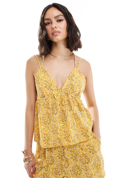 ONLY strap detail cami co-ord in yellow pineapple print