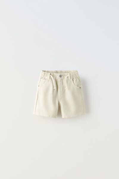 Drawstring denim bermuda shorts