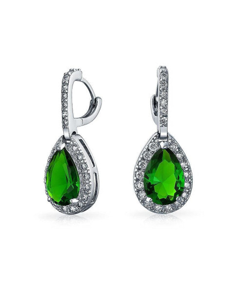 Серьги Bling Jewelry с эмулированным зеленым изумрудом(7CT) и кубическим цирконием AAA CZ Fashion.