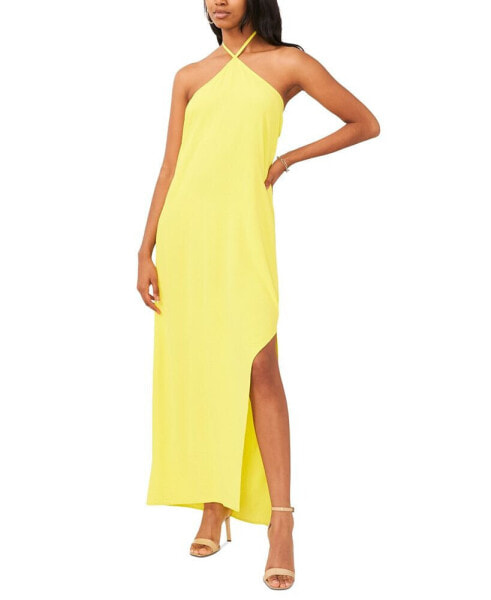 Women's Asymmetrical Slit Halter Maxi Dress