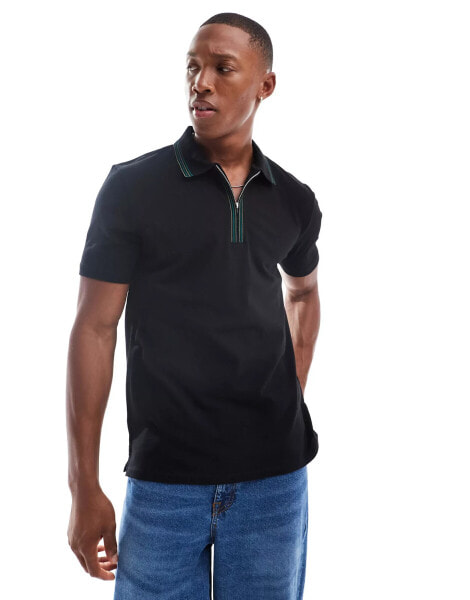 PS Paul Smith contrast zip regular fit polo shirt in black