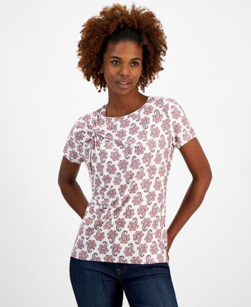 Women's Paisley Twist-Accent Crewneck T-Shirt