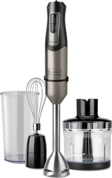 Blender Black&Decker BLENDER RĘCZNY BXHBA-1200E TYTANOWY (1200W, TRZEPACZKA, ROZDRABNIACZ, KUBEK)