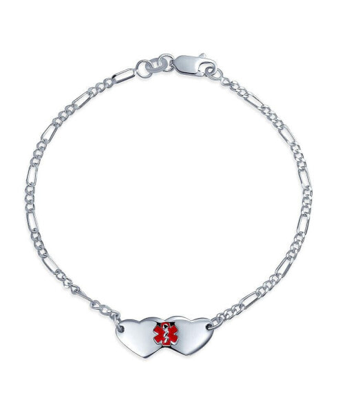 Blank Dainty Connected Double Heart Shape Medical Identification Engravable Medical ID Bracelet For Women ..925 Sterling Silver Small Wrist 7 Inch