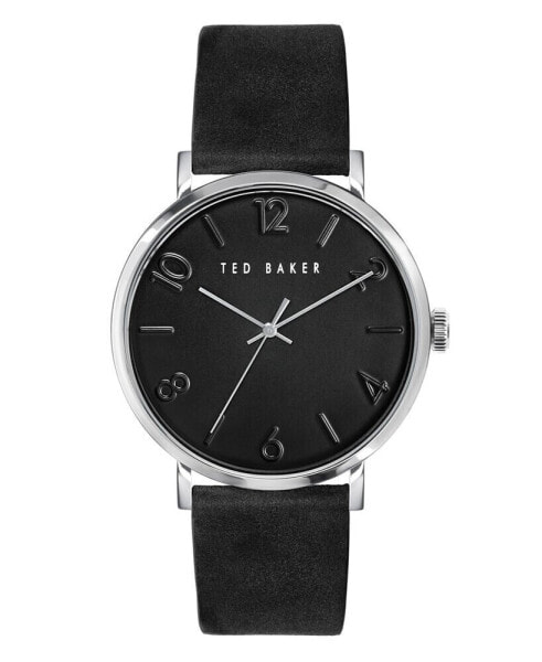 Men's Phylipa Black Leather Strap Watch 43mm