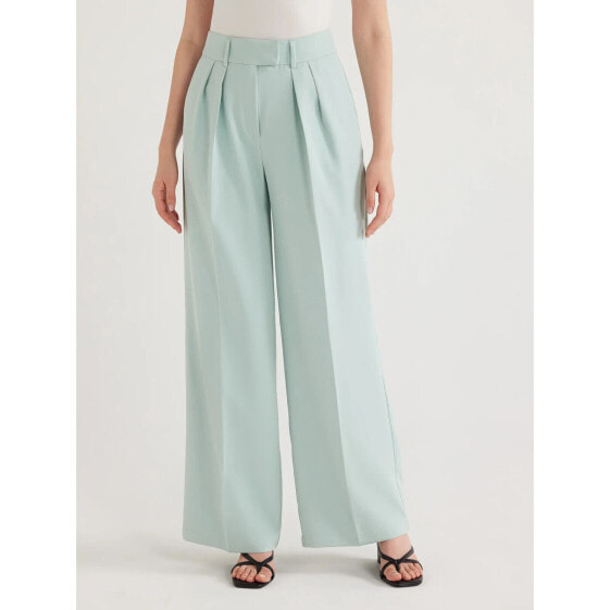 Scoop High Waist Pleated Wide Leg Crepe Pants Women's Pullon Teal Size 14