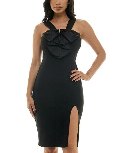 Juniors' Bow-Front Wide-Strap Bodycon Dress