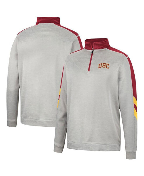 Men's Gray and Cardinal USC Trojans Bushwood Fleece Quarter-Zip Jacket