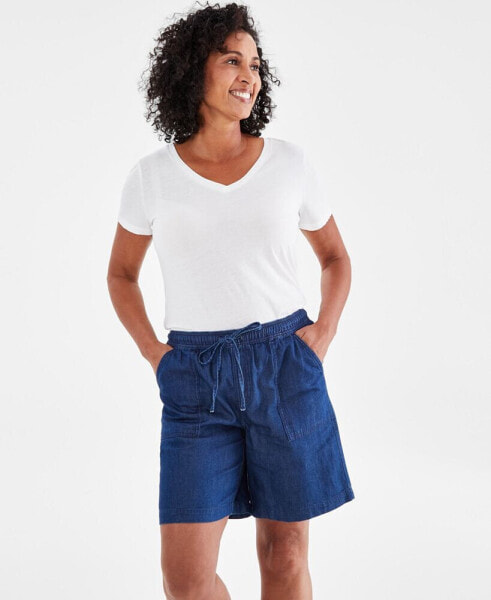 Women's Chambray Drawstring Pull-On Shorts, Regular & Petite, Created for Macy's