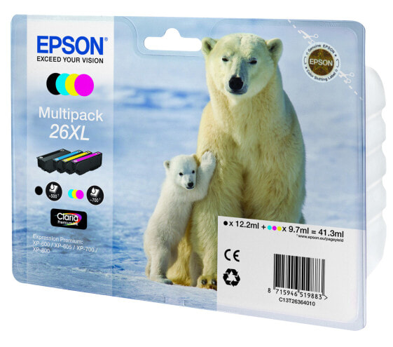 Epson Polar bear Multipack 4-colours 26XL Claria Premium Ink - Pigment-based ink - Dye-based ink - 12.2 ml - 9.7 ml - 1 pc(s) - Multi pack