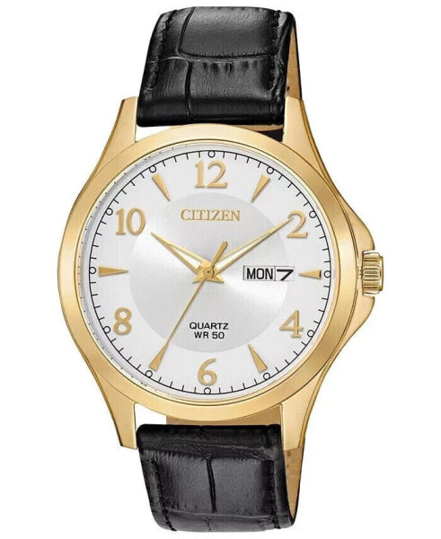 Citizen Men's Day and Date Quartz Black Leather Watch - BF2003-25A NEW