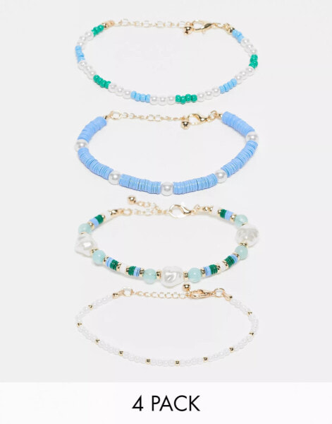 ASOS DESIGN pack of 4 bracelets with mixed bead design