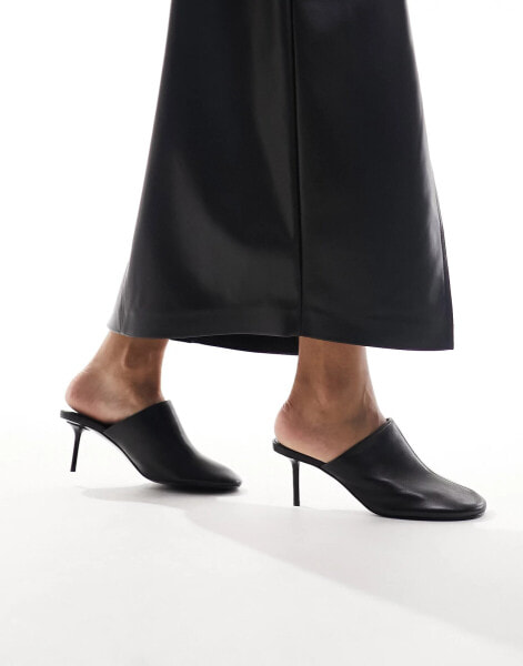 Mango heeled leather mules in black