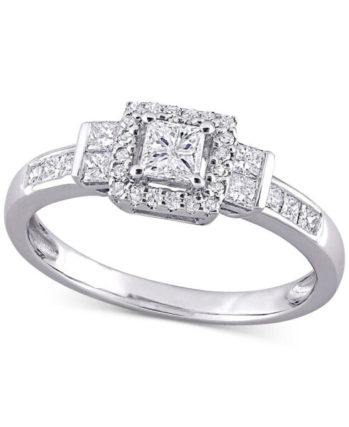 Diamond Princess Halo Engagement Ring (3/4 ct. t.w.) in 14k White Gold