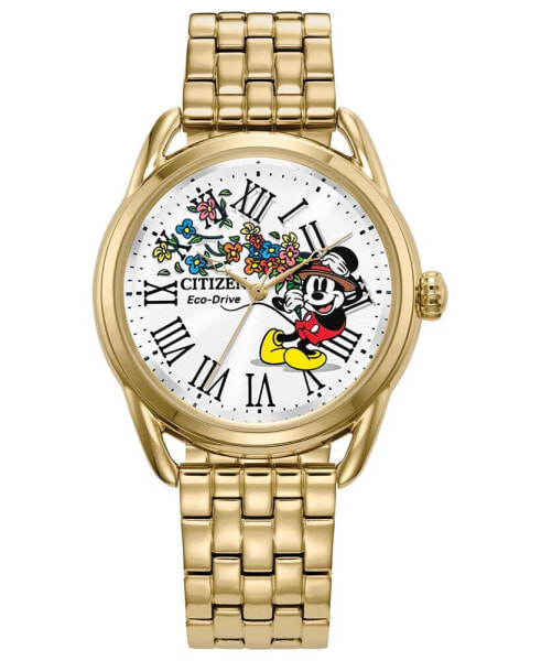 Eco-Drive Women's Mickey Mouse Gold-Tone Stainless Steel Bracelet Watch 36mm