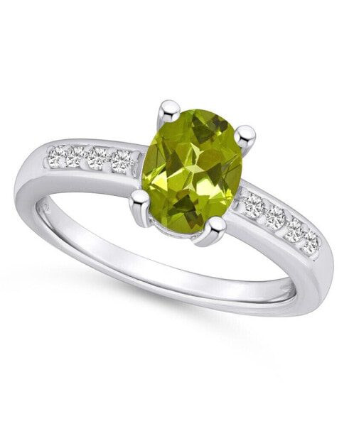 Peridot and Diamond Ring (1-1/3 ct.t.w and 1/8 ct.t.w) 14K White Gold