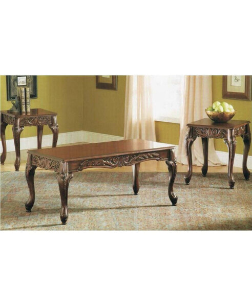 3Pc Dark Cherry Finish Coffee & End Table Set