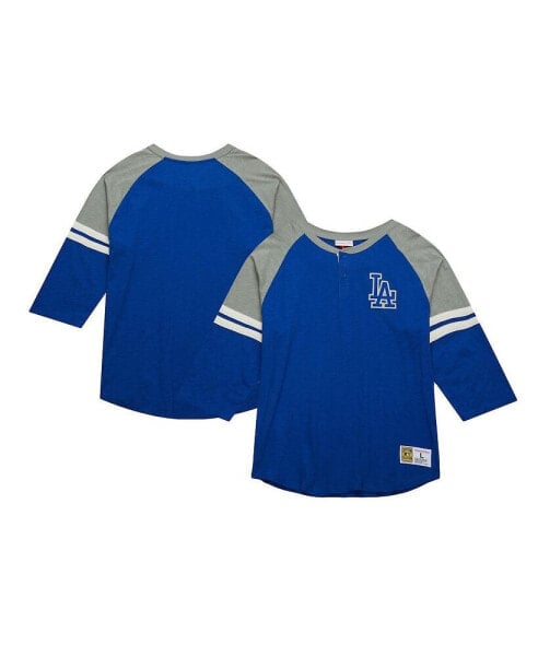 Men's Royal Los Angeles Dodgers Cooperstown Collection Legendary Raglan Slub Henley 3/4-Sleeve T-Shirt