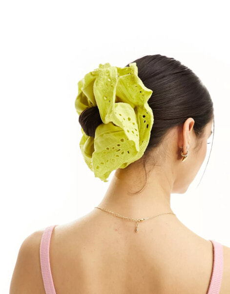 My Accessories oversized broderie scrunchie in green