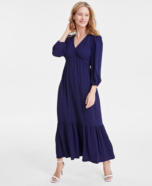 Women's V-Neck Long-Sleeve Midi Dress