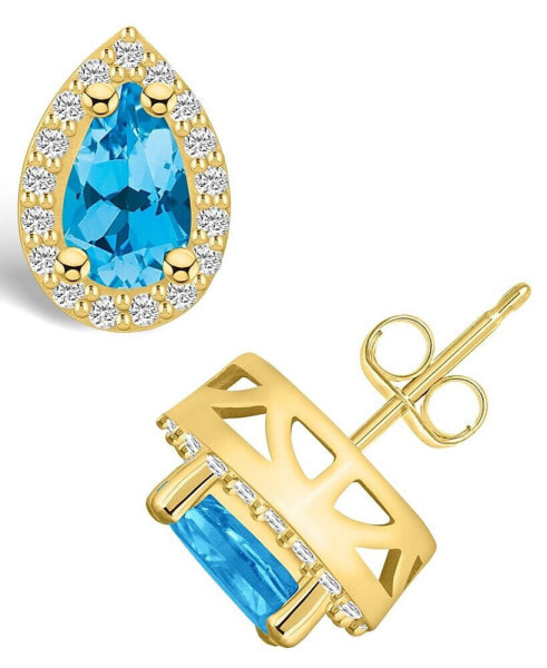 Topaz (2-1/10 ct. t.w.) and Diamond (1/3 ct. t.w.) Halo Stud Earrings in 14K Yellow Gold
