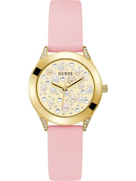 Guess Damen Armbanduhr Pearl 36 mm Perlen und Strasssteine auf dem Zifferblatt Armband Silicone GW0381L2