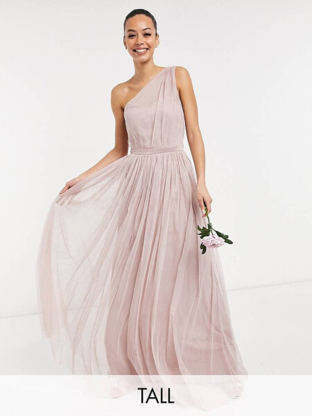 Anaya With Love Tall Bridesmaid tulle one shoulder maxi dress in pink