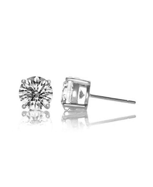 Classic White Gold Plated with 7MM Cubic Zirconia Stud Earrings.