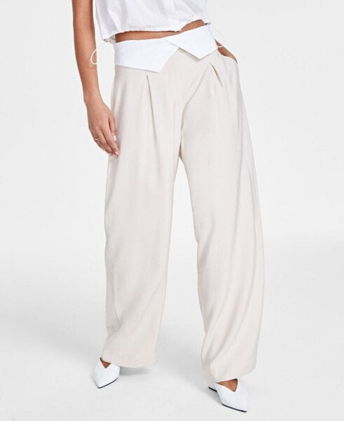 Women's Foldover-Waist Wide-Leg Pants, Created for Macy's