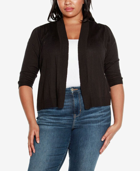 Plus Size 3/4 Sleeve Open Cardigan Sweater