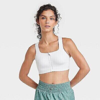 Women's High Support Sculpt Zip-Front Sports Bra - All in Motion White 34B