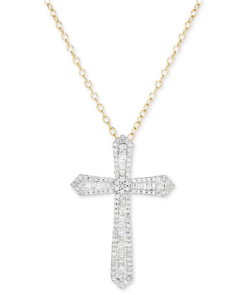Diamond Round & Baguette 18" Pendant Necklace (1/2 ct. t.w.) in Sterling Silver & 14k Gold-Plate
