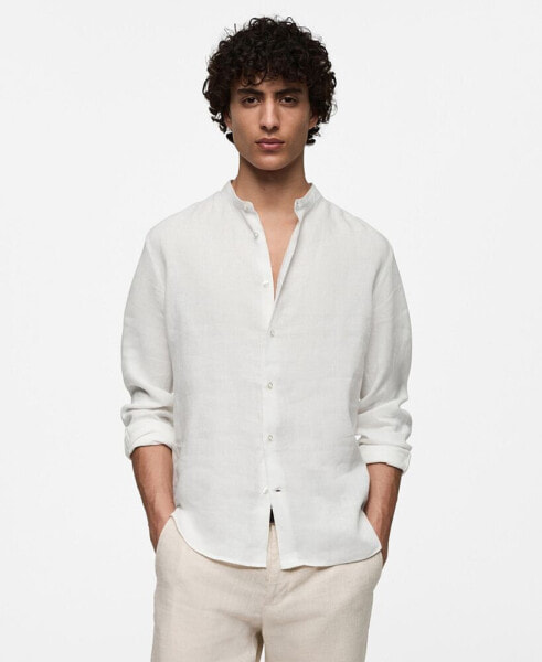 Men's Linen Mao Collar Shirt