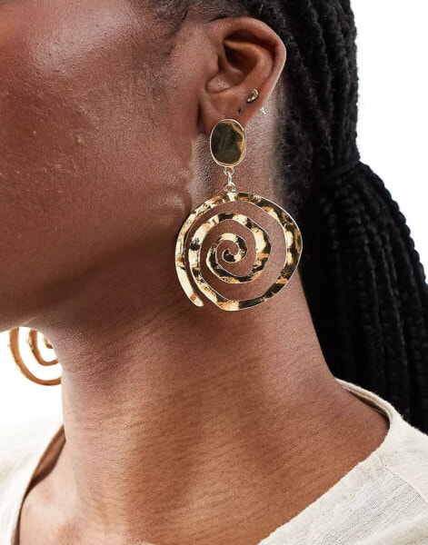 DesignB London large swirl drop earrings in gold