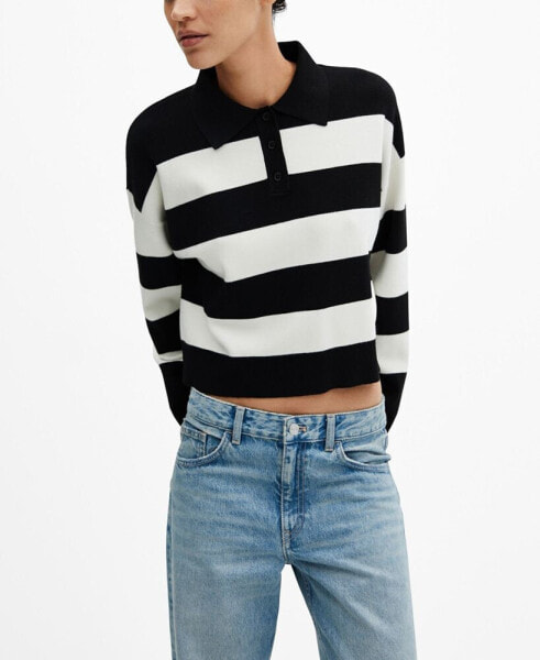 Women's Striped Polo-Neck Sweater