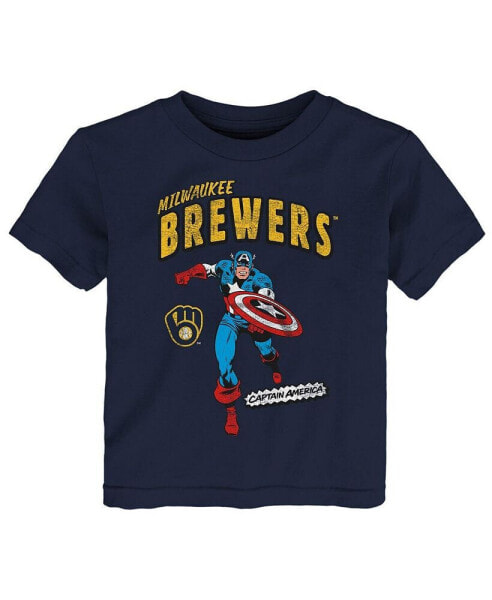 Футболка для малышей Outerstuff Milwaukee Brewers Сaptain America Marvel синяя