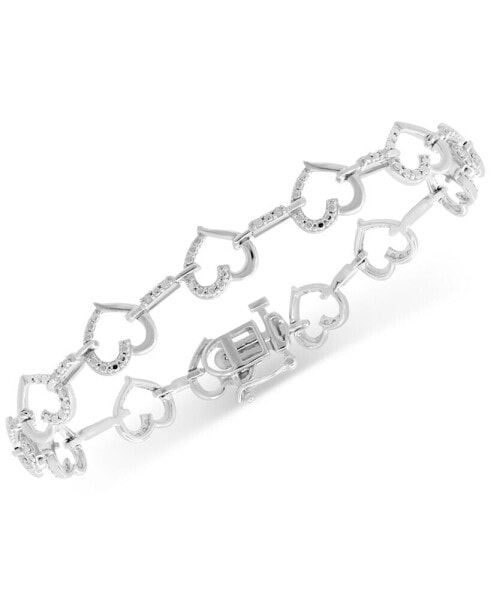 Diamond Heart Link Bracelet (1/6 ct. t.w.) in Sterling Silver