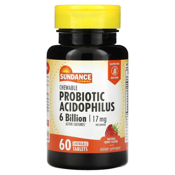 Витамин С Chewable Probiotic Acidophilus, Натуральная ягода, 6 миллиардов, 60 жевательных таблеток (3 миллиарда на таблетку) от Sundance Vitamins