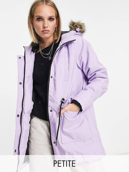 Noisy May Petite faux fur hood parka coat in lilac