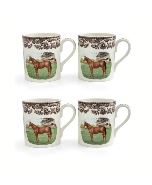 Woodland Thoroughbred Horse Mugs, Set of 4