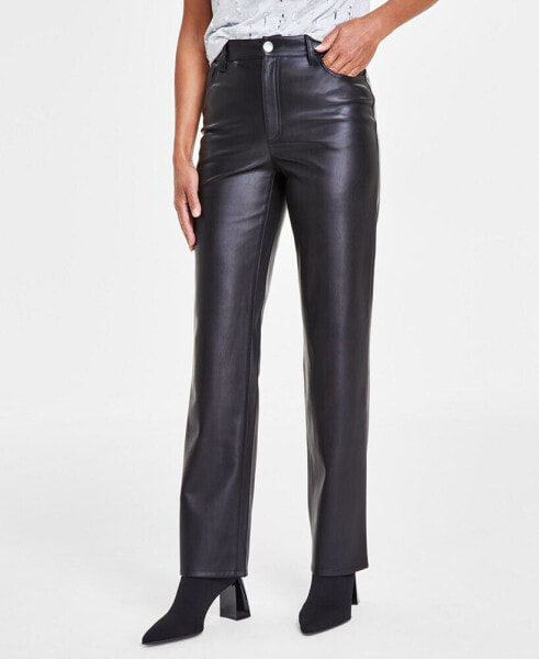 Women's Faux-Leather Straight-Leg Pants, Created for Macy's