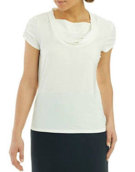 T Tahari Women's Ruched Cap Sleeve Knit Top Ivory Size L