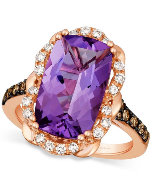 Grape Amethyst (5-1/10 ct. t.w.) & Diamond (3/8 ct. t.w.) Halo Statement Ring in 14k Rose Gold