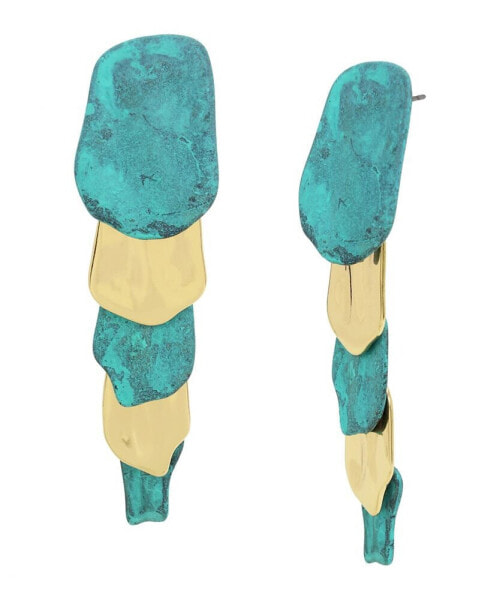 Turquoise Patina Petal Layered Linear Earrings