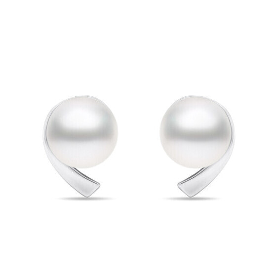 Minimalist silver earrings with genuine pearls EA595W