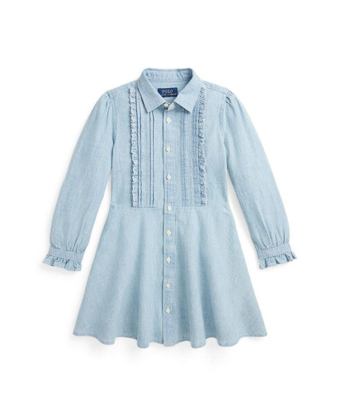 Toddler and Little Girls Ruffled Cotton Chambray Dress