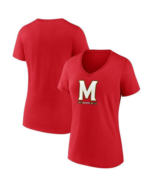 Women's Red Maryland Terrapins Evergreen Logo V-Neck T-shirt