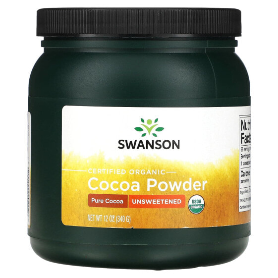 Какао-порошок сертифицированный органический Swanson Unsweetened 12 унций (340 г)